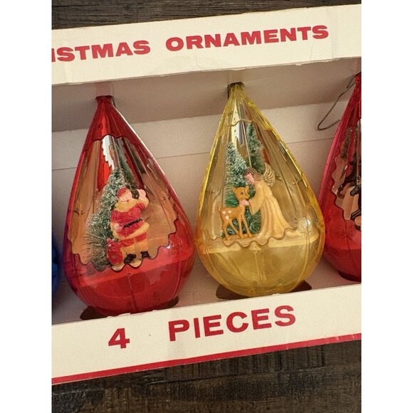 Vintage Christmas Jewel Brite Nativity Plastic Diorama Tear Drop Ornaments Santa - Picture 5 of 9